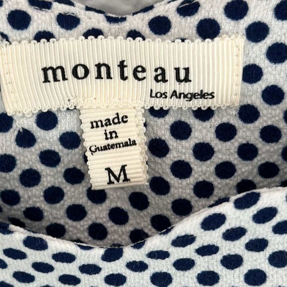 White with Blue polkadot cold shoulder top, size M - Picture 3 of 6